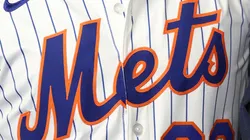 A close-up of Juan Soto's New York Mets jersey is seen during his introductory press conference at Citi Field on December 12, 2024, in New York City.