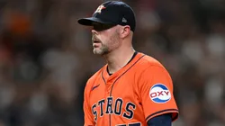 : Ryan Pressly #55 of the Houston Astros reacts after inducing an inning ending ground out against the Tampa Bay Rays during the eighth inning at Minute Maid Park on August 2, 2024 in Houston, Texas.