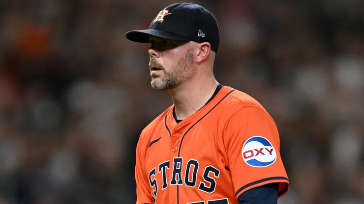 : Ryan Pressly #55 of the Houston Astros reacts after inducing an inning ending ground out against the Tampa Bay Rays during the eighth inning at Minute Maid Park on August 2, 2024 in Houston, Texas.