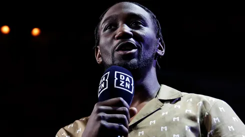 Terence Crawford speaks during a press conference to announce his super welterweight fight against Israil Madrimov as part of the Riyadh Season Card at Gotham Hall on April 24, 2024 in New York City.