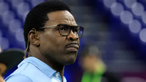 Michael Irvin of NFL Network looks on during the NFL Combine at Lucas Oil Stadium on March 03, 2022 in Indianapolis, Indiana.