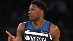 Anthony Edwards #5 of the Minnesota Timberwolves in action during the game against the New York Knicks at Madison Square Garden on January 17, 2025.