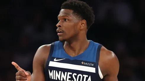 Anthony Edwards #5 of the Minnesota Timberwolves in action during the game against the New York Knicks at Madison Square Garden on January 17, 2025.