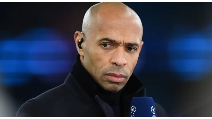 CBS Presenter, Thierry Henry looks on prior to the UEFA Champions League round of 16 leg two match between Manchester City and RB Leipzig at Etihad Stadium on March 14, 2023 in Manchester, England.