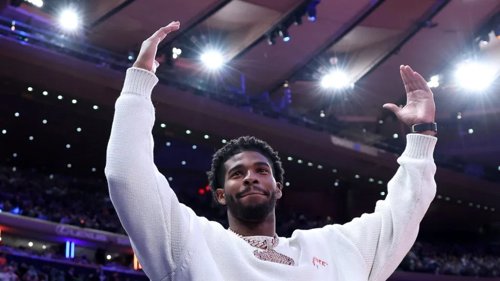 Shedeur Sanders attends the quarterfinal game of the Emirates NBA Cup between the New York Knicks and the Atlanta Hawks at Madison Square Garden on December 11, 2024 in New York City.