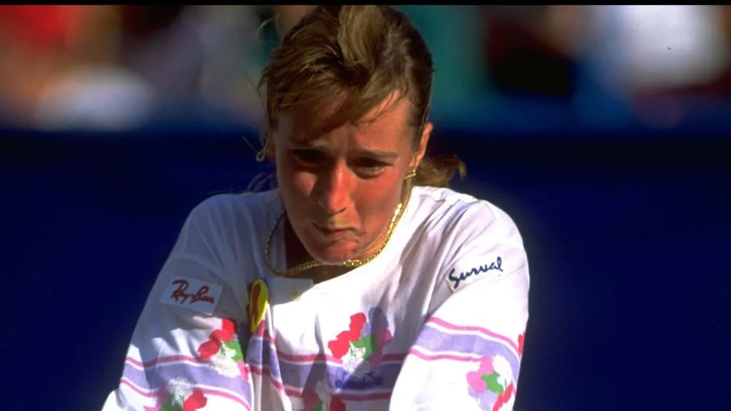 Manuela Maleeva at the 1992 US Open (Getty Images/Simon Brutty)