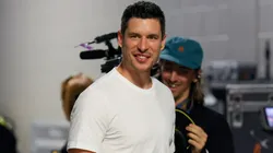 Sidney Crosby #87 of the Pittsburgh Penguins arrives prior to the 2023 NHL All-Star Skills Competition at FLA Live Arena on February 03, 2023 in Sunrise, Florida.