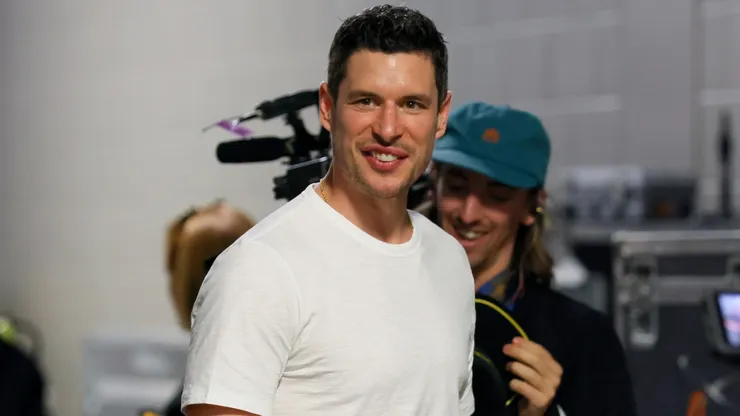Sidney Crosby #87 of the Pittsburgh Penguins arrives prior to the 2023 NHL All-Star Skills Competition at FLA Live Arena on February 03, 2023 in Sunrise, Florida.