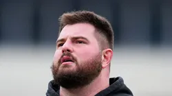 Landon Dickerson #69 of the Philadelphia Eagles warms up prior to the NFC Championship Game against the Washington Commanders at Lincoln Financial Field on January 26, 2025 in Philadelphia, Pennsylvania.