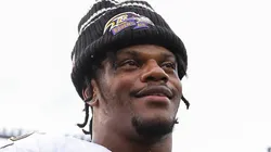 Lamar Jackson #8 of the Baltimore Ravens reacts after the game against the New England Patriots at Gillette Stadium on September 25, 2022 in Foxborough, Massachusetts.