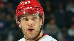 Mikko Rantanen #96 of the Carolina Hurricanes skates against the New York Islanders at UBS Arena on January 25, 2025 in Elmont, New York.