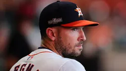 Alex Bregman #2 of the Houston Astros looks on prior to playing the Detroit Tigers during Game One of the Wild Card Series at Minute Maid Park on October 01, 2024 in Houston, Texas.