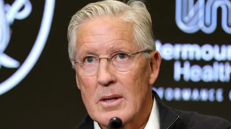 Pete Carroll speaks as he is introduced as the head coach of the Las Vegas Raiders during a news conference also introducing John Spytek as the team's general manager at the Las Vegas Raiders Headquarters/Intermountain Healthcare Performance Center on January 27, 2025 in Henderson, Nevada.