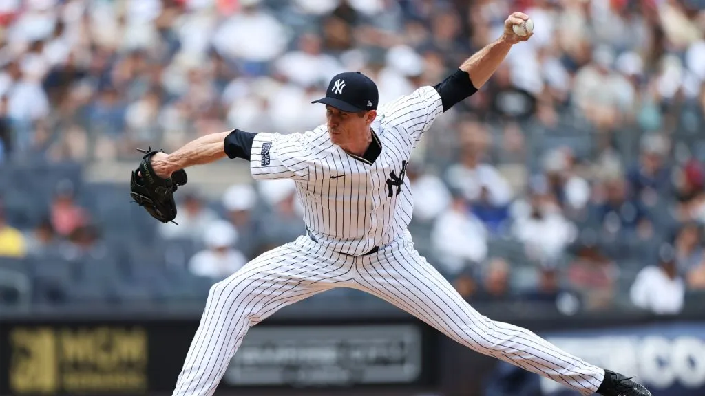 Tim Hill #54 of the New York Yankees pitches against the Boston Red Sox during the fifth inning at Yankee Stadium on July 06, 2024 in in the Bronx borough of New York City. (Photo by Luke Hales/Getty Images)