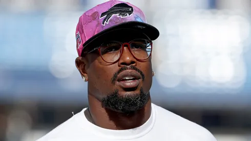 Buffalo Bills linebacker Von Miller #40 looks on before a game against the Pittsburgh Steelers at Highmark Stadium on October 09, 2022 in Orchard Park, New York.