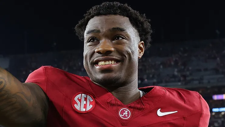 Jalen Milroe #4 of the Alabama Crimson Tide reacts after their 42-28 win over the LSU Tigers at Bryant-Denny Stadium on November 04, 2023 in Tuscaloosa, Alabama.
