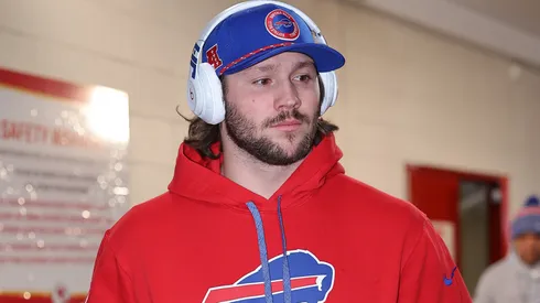 Josh Allen #17 of the Buffalo Bills walks to the field prior to the AFC Championship Game against the Kansas City Chiefs at GEHA Field at Arrowhead Stadium on January 26, 2025 in Kansas City, Missouri.