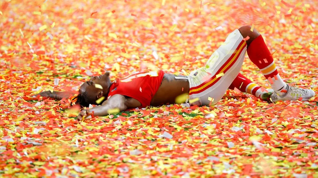 Demarcus Robinson #11 of the Kansas City Chiefs celebrates after defeating San Francisco 49ers by 31 – 20in Super Bowl LIV at Hard Rock Stadium on February 02, 2020. (Source: Kevin C. Cox/Getty Images)