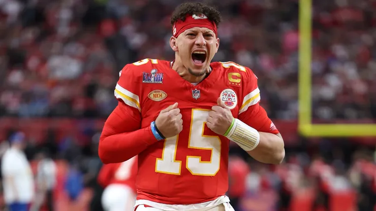 Patrick Mahomes #15 of the Kansas City Chiefs reacts prior to Super Bowl LVIII against the San Francisco 49ers at Allegiant Stadium on February 11, 2024.