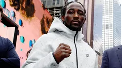 Terence Crawford poses for a photo as part of a fight announcement for the Riyadh Season Card featuring their super welterweight fight later this year at Times Square on April 24, 2024 in New York City.