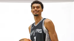 Victor Wembanyama #1 of the San Antonio Spurs poses at San Antonio Spurs Media Day at the Victory Capital Performance Center on September 30, 2024.