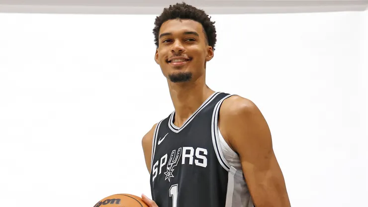 Victor Wembanyama #1 of the San Antonio Spurs poses at San Antonio Spurs Media Day at the Victory Capital Performance Center on September 30, 2024.