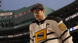 Sidney Crosby #87 of the Pittsburgh Penguins walks to the ice to practice for the 2023 Winter Classic at Fenway Park on January 01, 2023 in Boston, Massachusetts.
