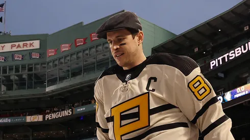 Sidney Crosby #87 of the Pittsburgh Penguins walks to the ice to practice for the 2023 Winter Classic at Fenway Park on January 01, 2023 in Boston, Massachusetts.