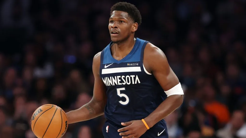 Anthony Edwards #5 of the Minnesota Timberwolves in action during the game against the New York Knicks at Madison Square Garden on January 17, 2025. (Source: Sarah Stier/Getty Images)