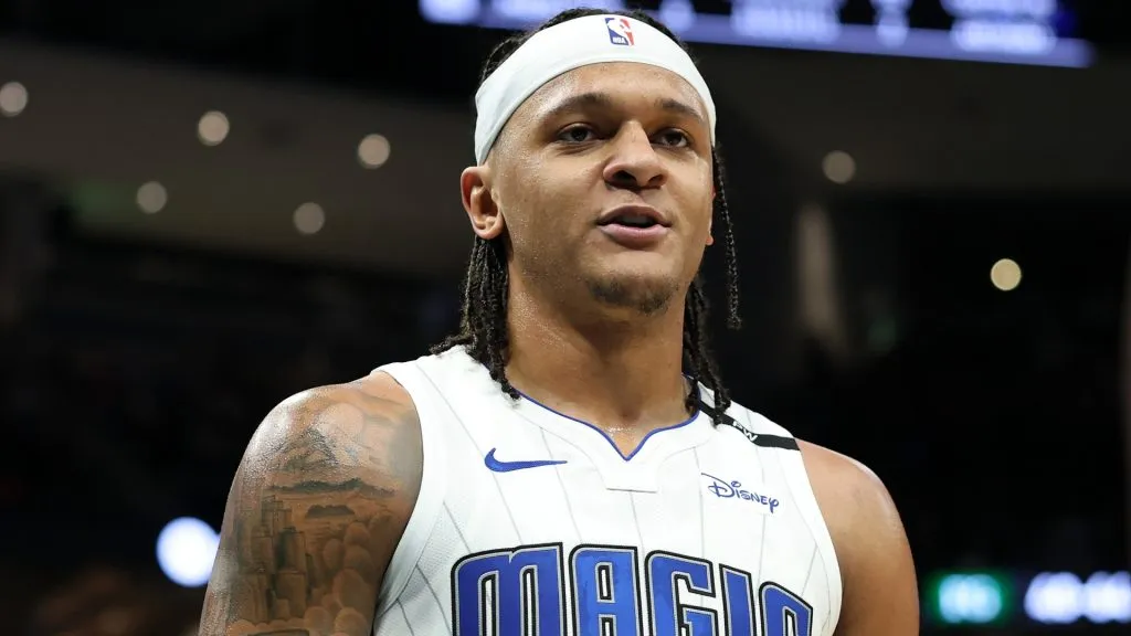 Paolo Banchero #5 of the Orlando Magic walks backcourt during a game against the Milwaukee Bucks at Fiserv Forum on January 15, 2025. (Source: Stacy Revere/Getty Images)