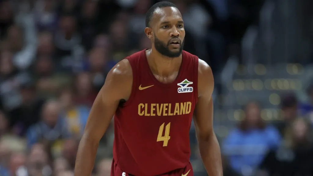 Evan Mobley #4 of the Cleveland Cavaliers plays the Denver Nuggets in the third quarter at Ball Arena on December 27, 2024. (Source: Matthew Stockman/Getty Images)