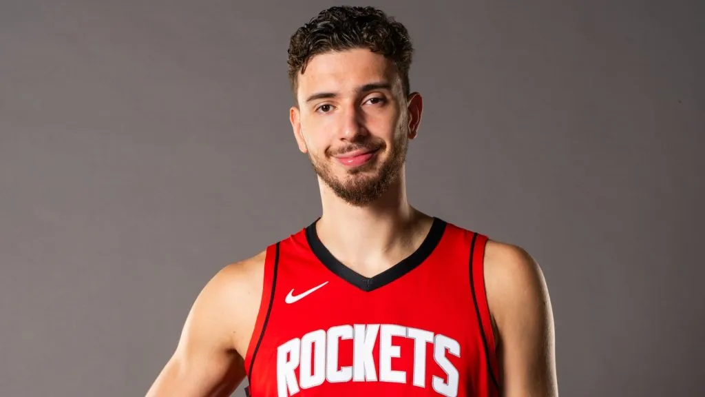 Alperen Sengun #28 poses for a portrait during Houston Rockets Media Day at Toyota Center on September 30, 2024. (Source: Darren Carroll/Getty Images)