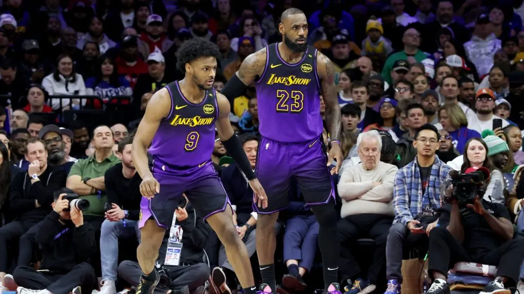 Bronny and LeBron playing