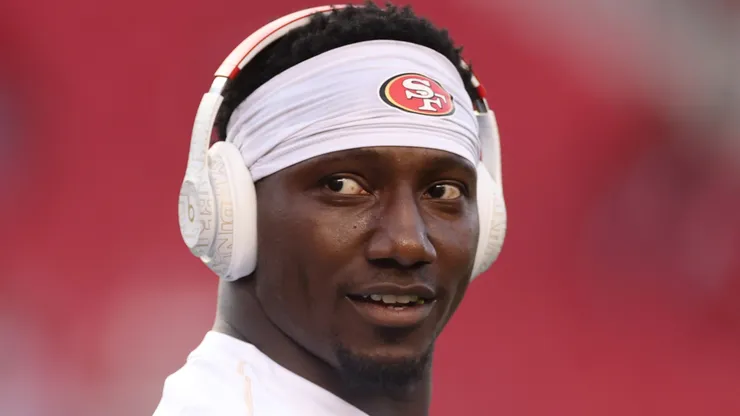 Deebo Samuel Sr. #1 of the San Francisco 49ers looks on before the game against the Detroit Lions at Levi's Stadium on December 30, 2024 in Santa Clara, California.