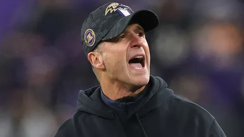 Head coach John Harbaugh of the Baltimore Ravens looks on during the fourth quarter against the Pittsburgh Steelers during the AFC Wild Card Playoff at M&T Bank Stadium on January 11, 2025 in Baltimore, Maryland.