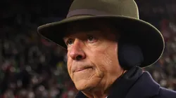 Former coach Nick Saban looks on in the Playoff First Round game between the Notre Dame Fighting Irish and the Indiana Hoosiers at Notre Dame Stadium on December 20, 2024 in South Bend, Indiana.