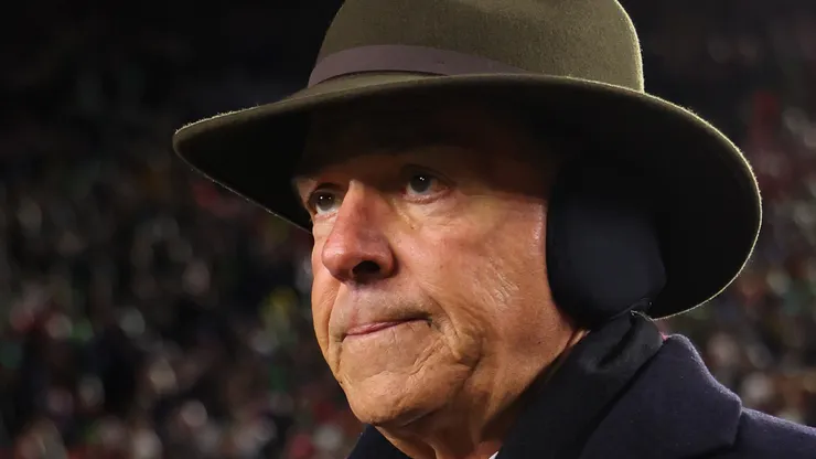 Former coach Nick Saban looks on in the Playoff First Round game between the Notre Dame Fighting Irish and the Indiana Hoosiers at Notre Dame Stadium on December 20, 2024 in South Bend, Indiana.