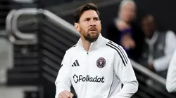 Lionel Messi of Inter Miami during the warm-up ahead of the match vs Club America