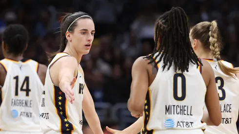 Caitlin Clark celebrates with Indiana Fever teammates