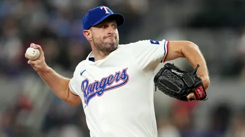 Max Scherzer #31 of the Texas Rangers pitches during the first inning against the Chicago White Sox at Globe Life Field on July 25, 2024 in Arlington, Texas.