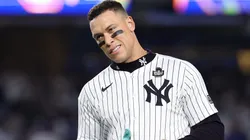 Aaron Judge #99 of the New York Yankees walks off the field after being left on base during the eighth inning of Game Five of the 2024 World Series against the Los Angeles Dodgers at Yankee Stadium on October 30, 2024 in the Bronx borough of New York City.