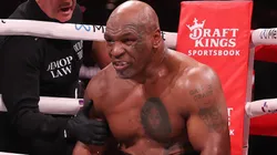 Mike Tyson sits in his corner between rounds against Jake Paul.