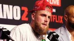 Jake Paul speaks during the post-match press conference for LIVE On Netflix: Jake Paul vs. Mike Tyson at AT&T Stadium on November 15, 2024 in Arlington, Texas.