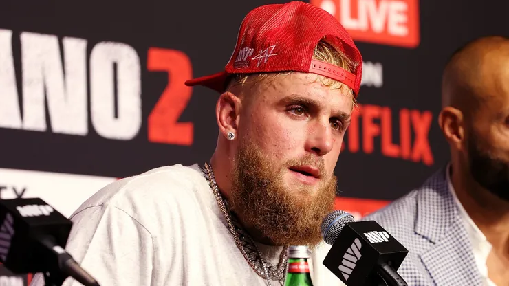 Jake Paul speaks during the post-match press conference for LIVE On Netflix: Jake Paul vs. Mike Tyson at AT&T Stadium on November 15, 2024 in Arlington, Texas.