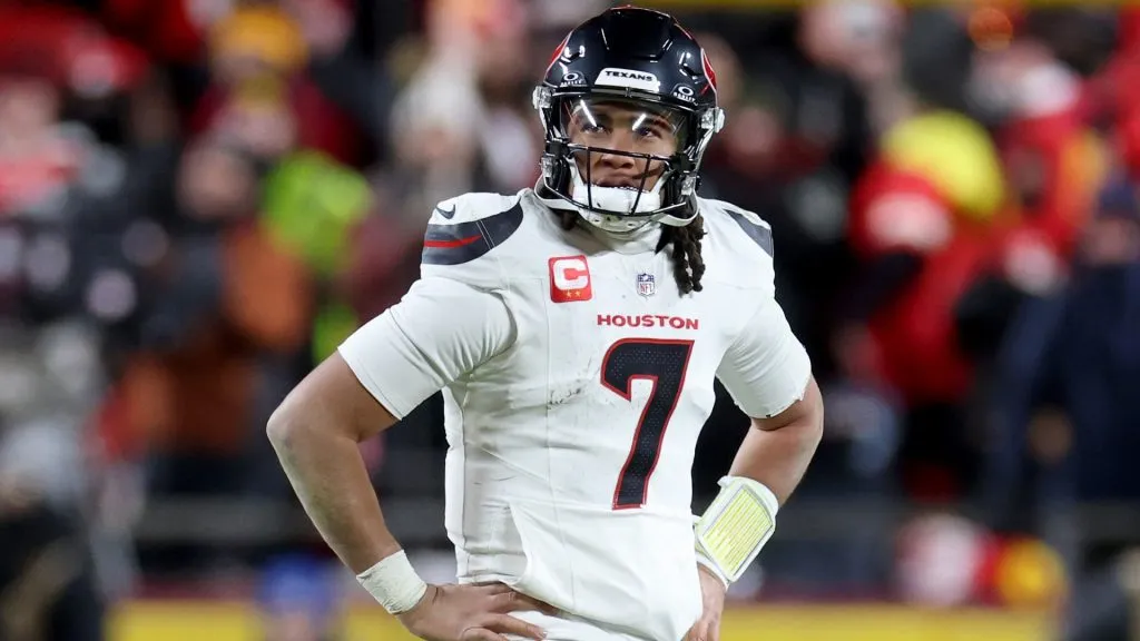 C.J. Stroud #7 of the Houston Texans walks off the field after being sacked against the Kansas City Chiefs during the fourth quarter in the AFC Divisional Playoff in 2025. (Source: Jamie Squire/Getty Images)