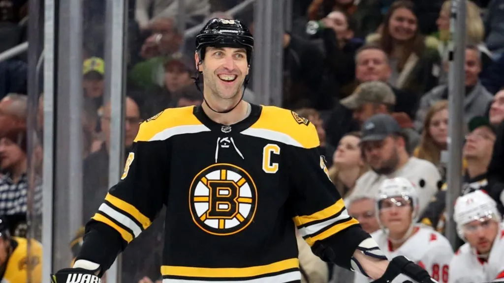 Zdeno Chara #33 of the Boston Bruins smiles during the third period of the game against the Carolina Hurricanes at TD Garden on December 03, 2019 in Boston, Massachusetts. The Bruins defeat the Hurricanes 2-0.