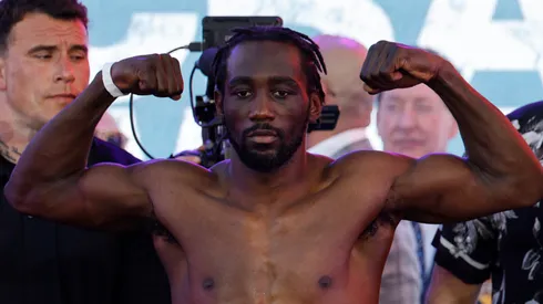 Terence Crawford poses after their official weigh-in at LA Live on August 2, 2024 in Los Angeles, California.
