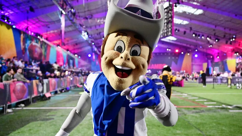 Rowdy the Dallas Cowboys mascot looks on during the 2025 NFL Pro Bowl Games at Nicholson Fieldhouse on the UCF Campus on January 30, 2025. (Source: Julio Aguilar/Getty Images)