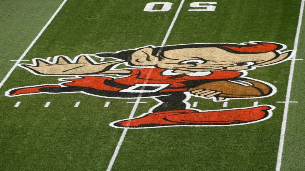 A general view of Brownie the Elf painted on the field before the game between the New York Jets and Cleveland Browns at FirstEnergy Stadium on September 18, 2022. (Source: Nick Cammett/Getty Images)