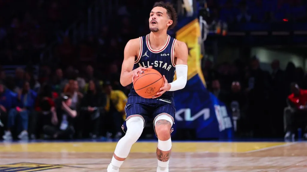 Trae Young #11 of the Atlanta Hawks shoots the ball in the second quarter during the 2024 NBA All-Star Game. (Stacy Revere/Getty Images)